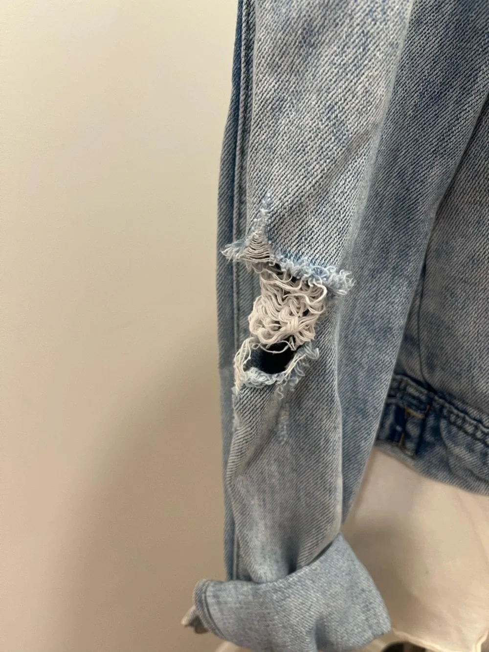 Free People Light Wash Distressed Denim Jacket - Picture 10 of 11